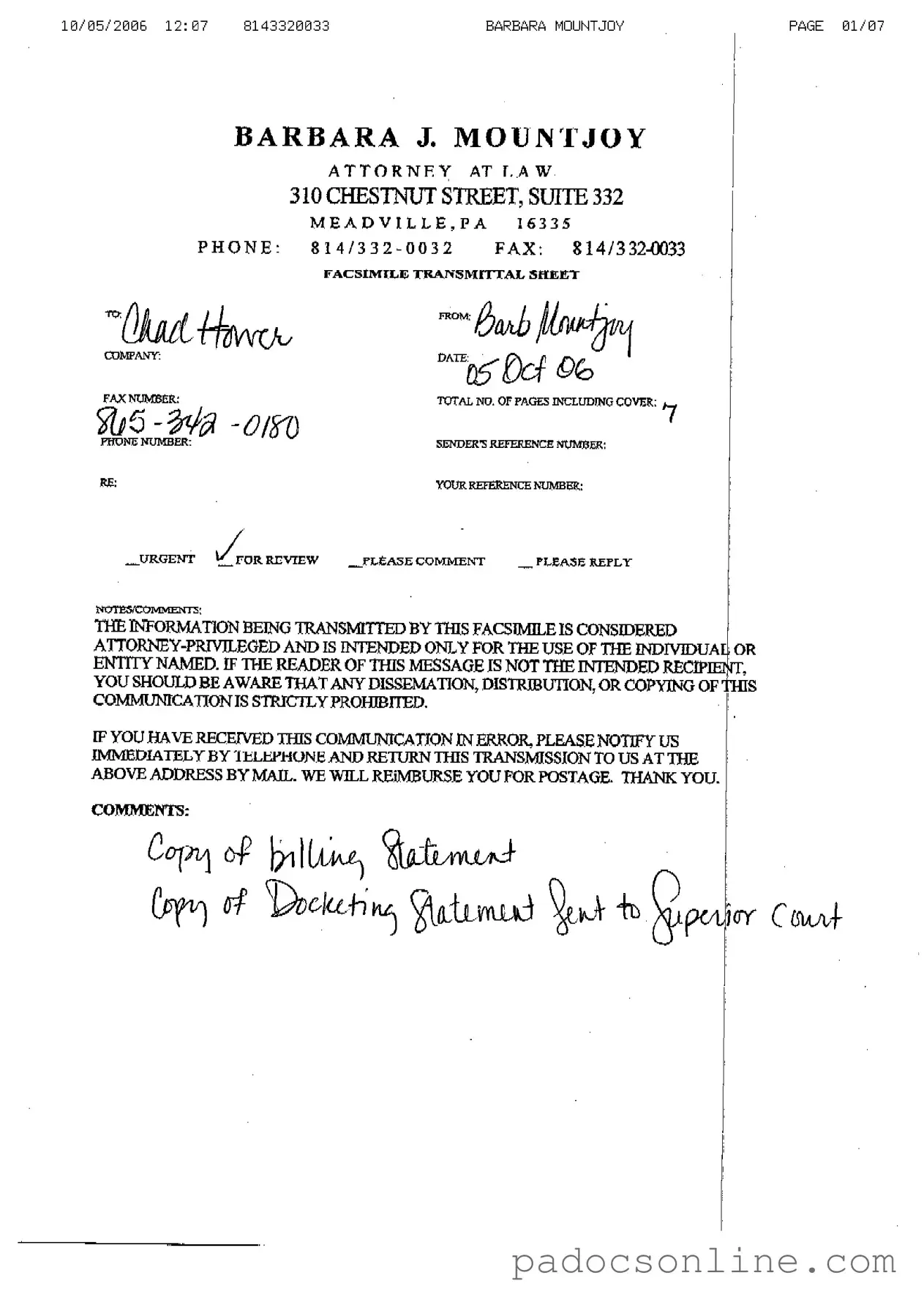 Blank Docketing Statement Civil Pennsylvania Template