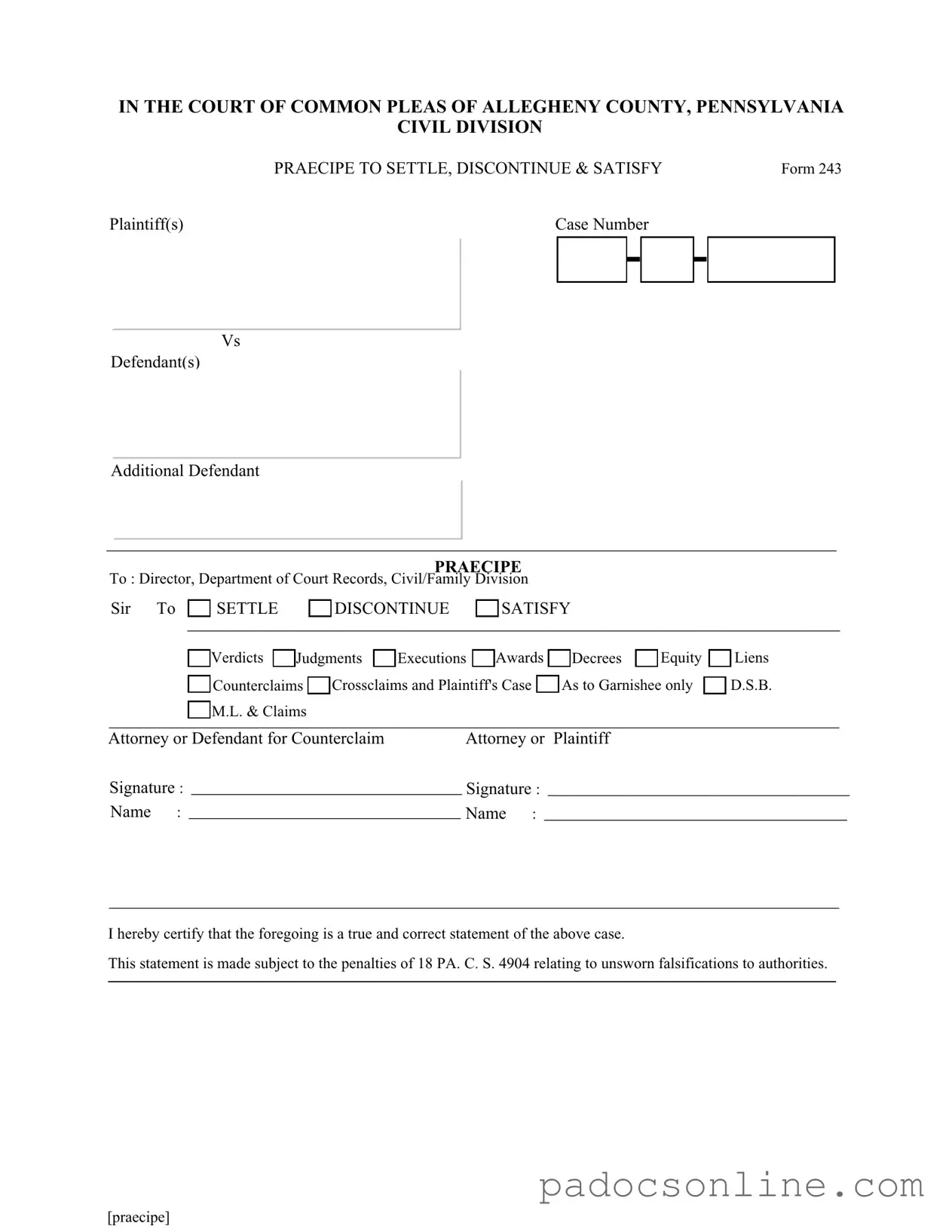 Blank Pennsylvania 243 Template