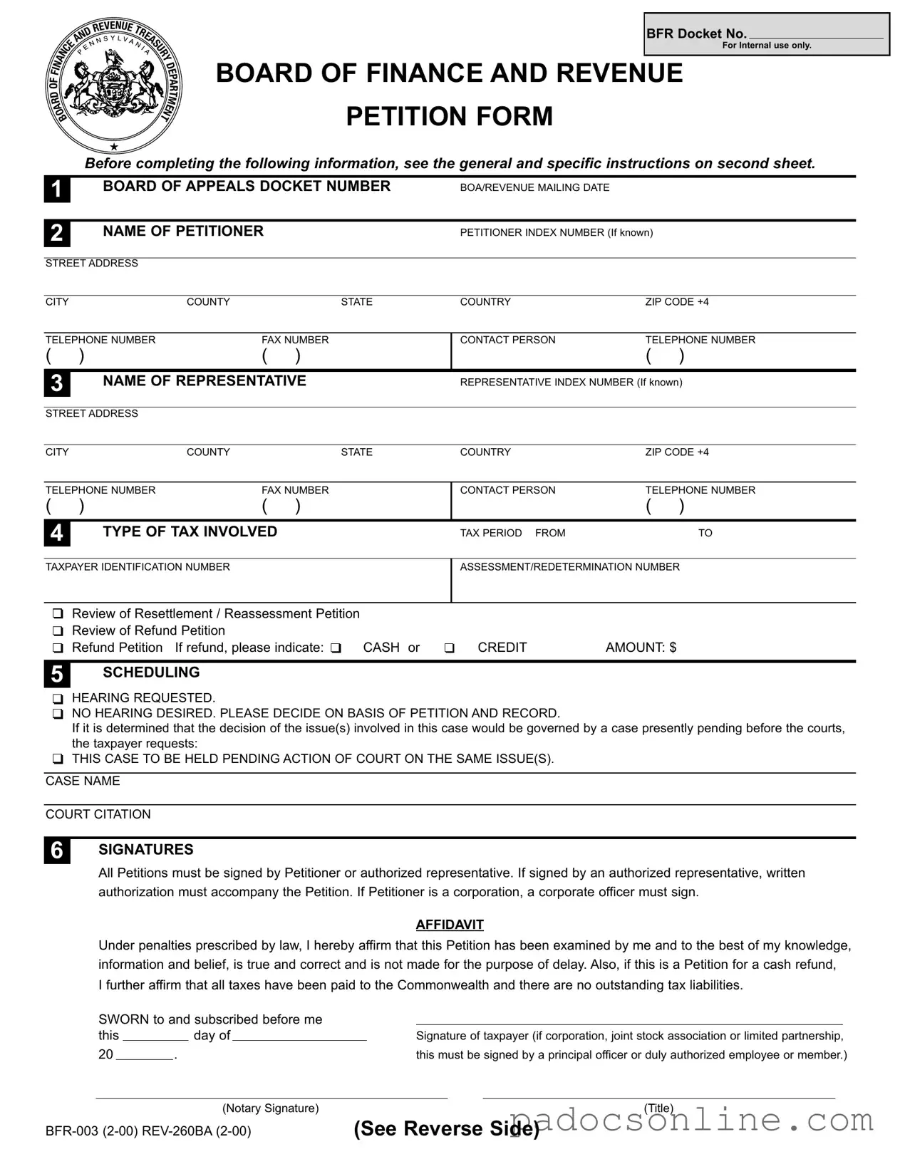 Blank Pennsylvania Bfr 003 Template