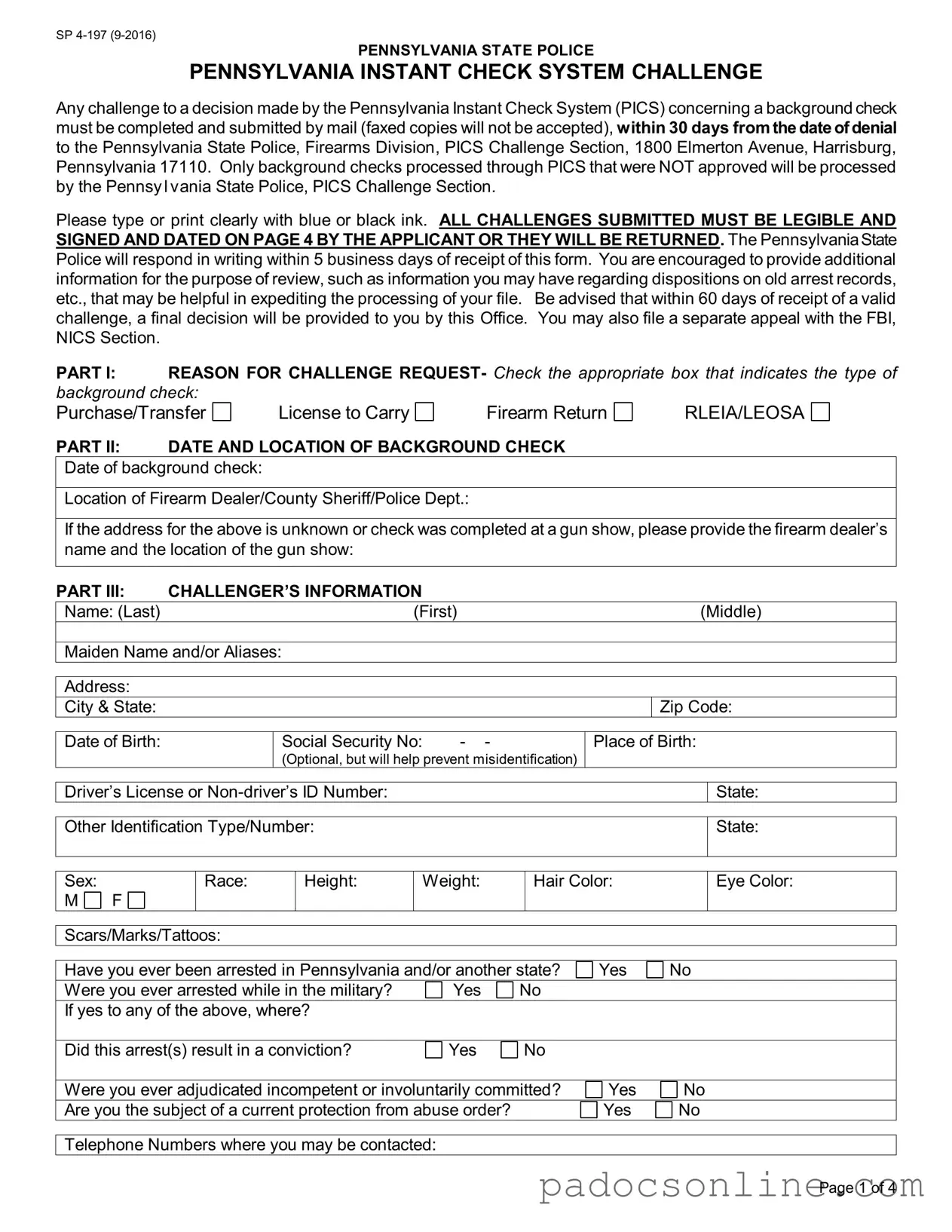 Blank Pennsylvania Instant Check System Template