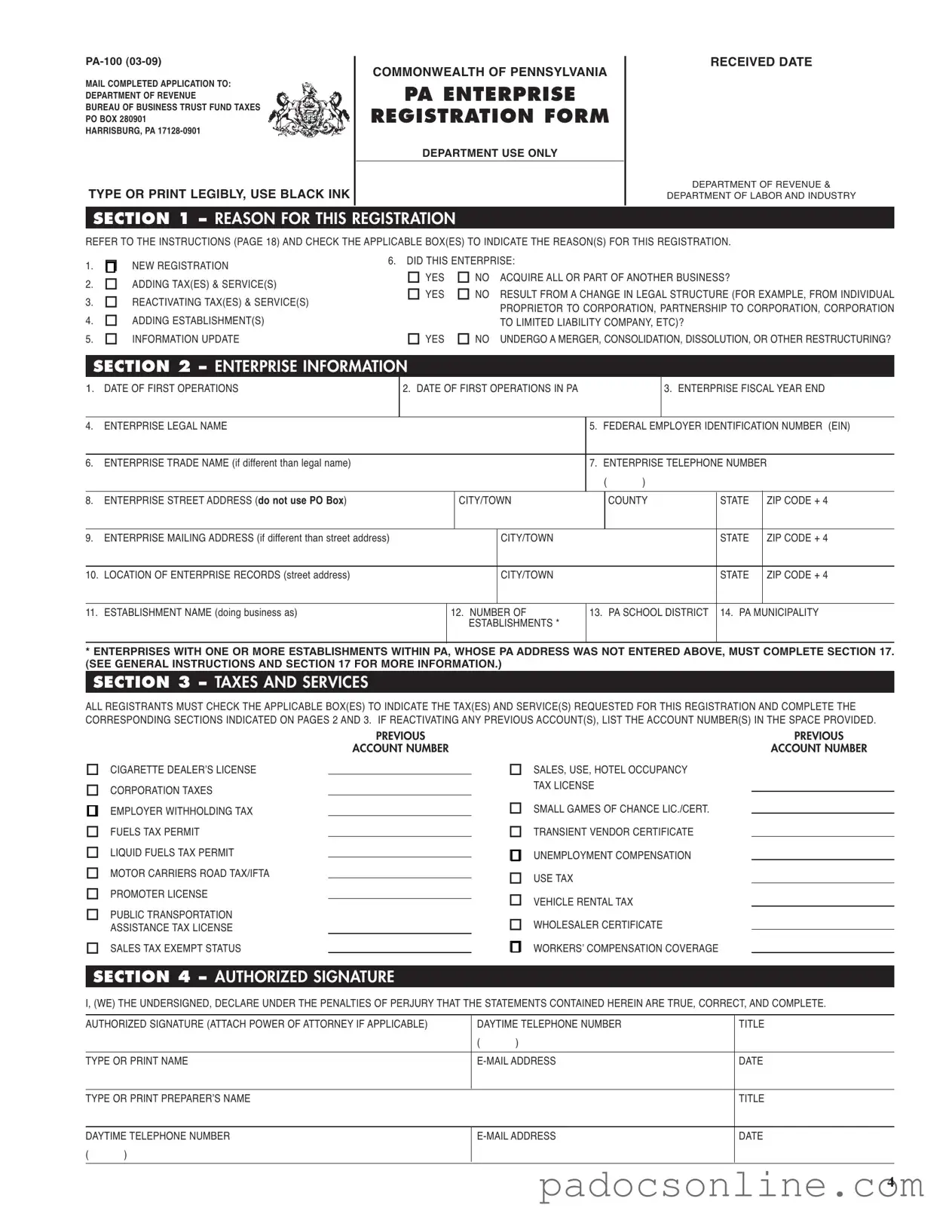 Blank Pennsylvania Pa 100 Template