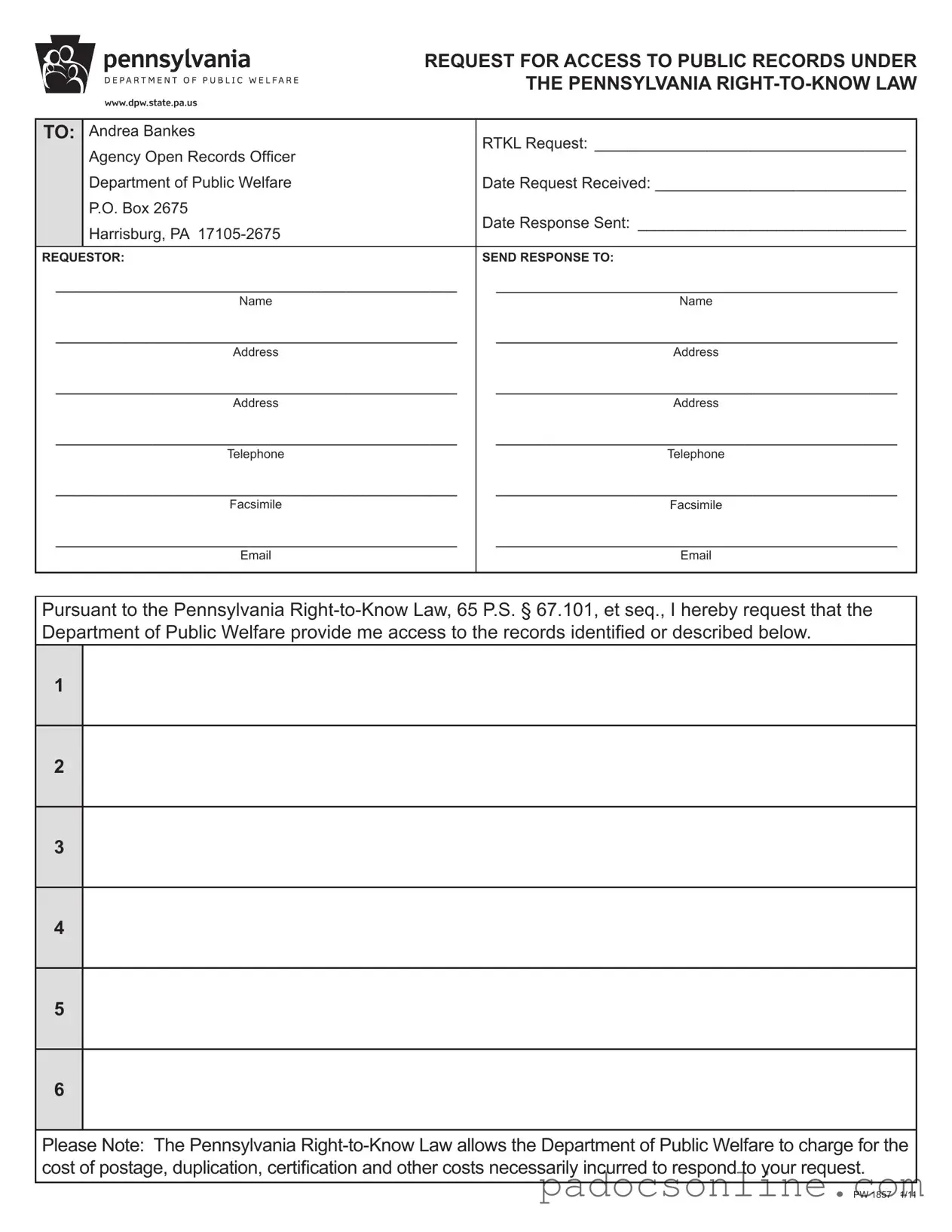 Blank Pennsylvania Pw 1857 Template