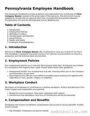 Legal Employee Handbook Document for the State of Pennsylvania
