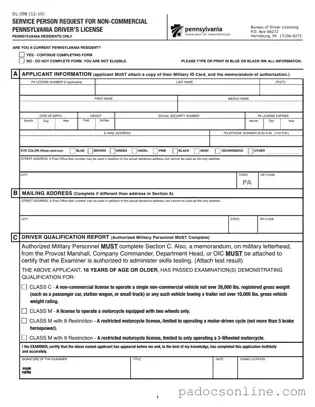Blank Pennsylvania Dl 298 Template