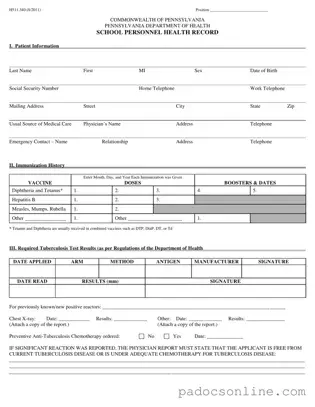 Blank Pennsylvania Health Template