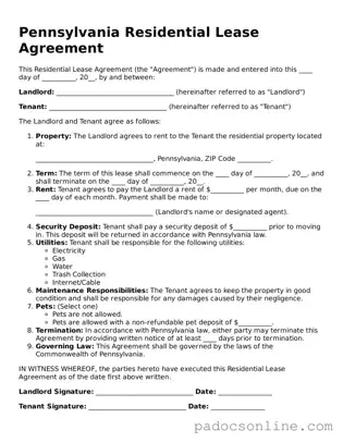 Legal Residential Lease Agreement Document for the State of Pennsylvania