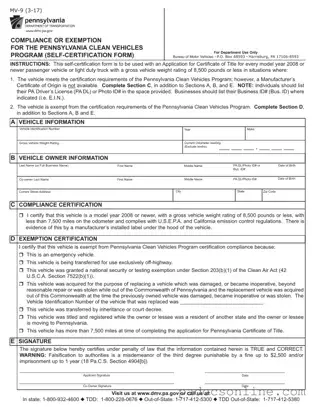 Blank Pennsylvania Mv 9 Template