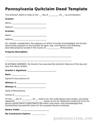 Legal Quitclaim Deed Document for the State of Pennsylvania